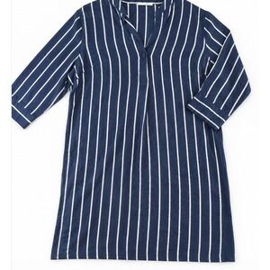 Dex Womens 1X Navy Blue White Striped 3/4 Sleeve V-Neck Tunic Shift Dress